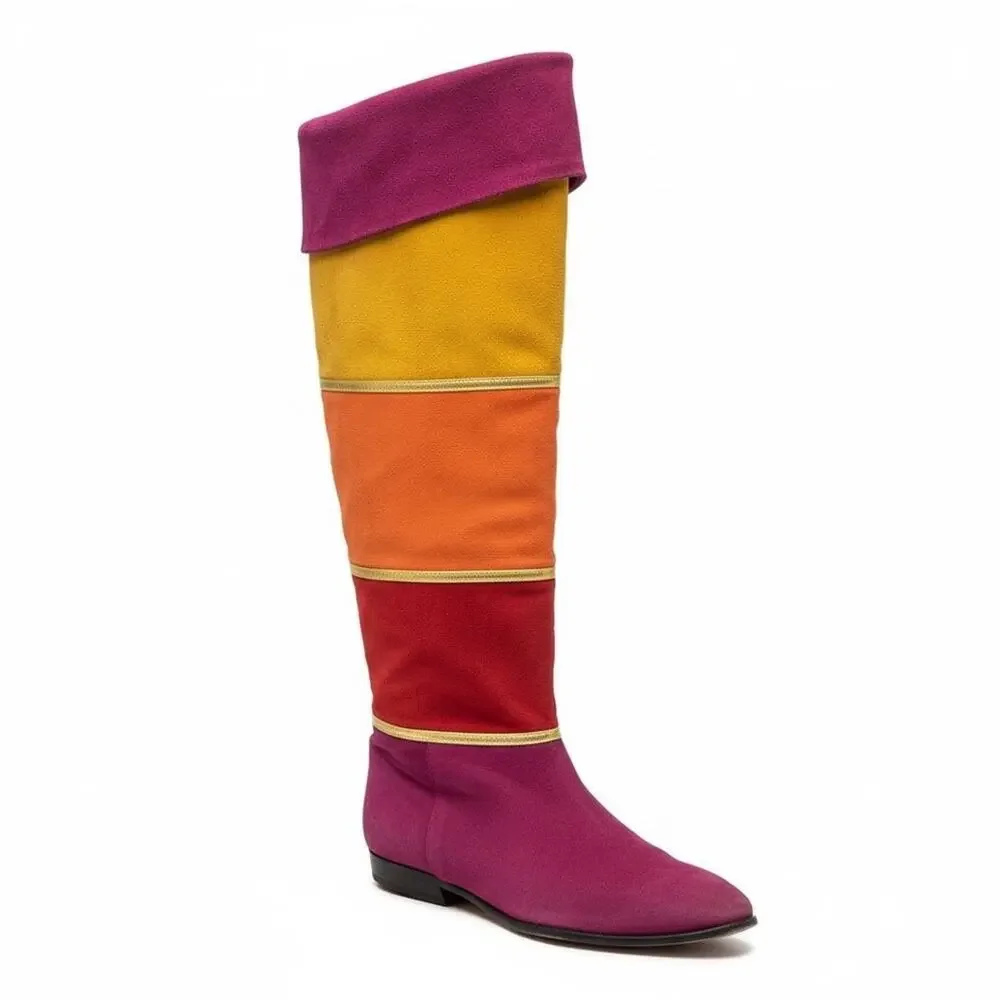VINTAGE Lavorazione Artigiana MULTI COLOR SUEDE OVER KNEE/ CUFFED Boots SZ 9